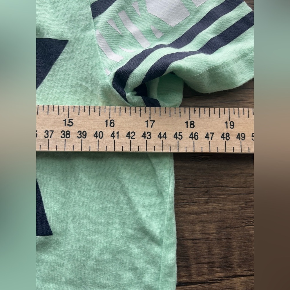 Victoria’s Secret PINK Mint Green Short Sleeve Logo Tee Navy & White Size Med - Picture 4 of 7